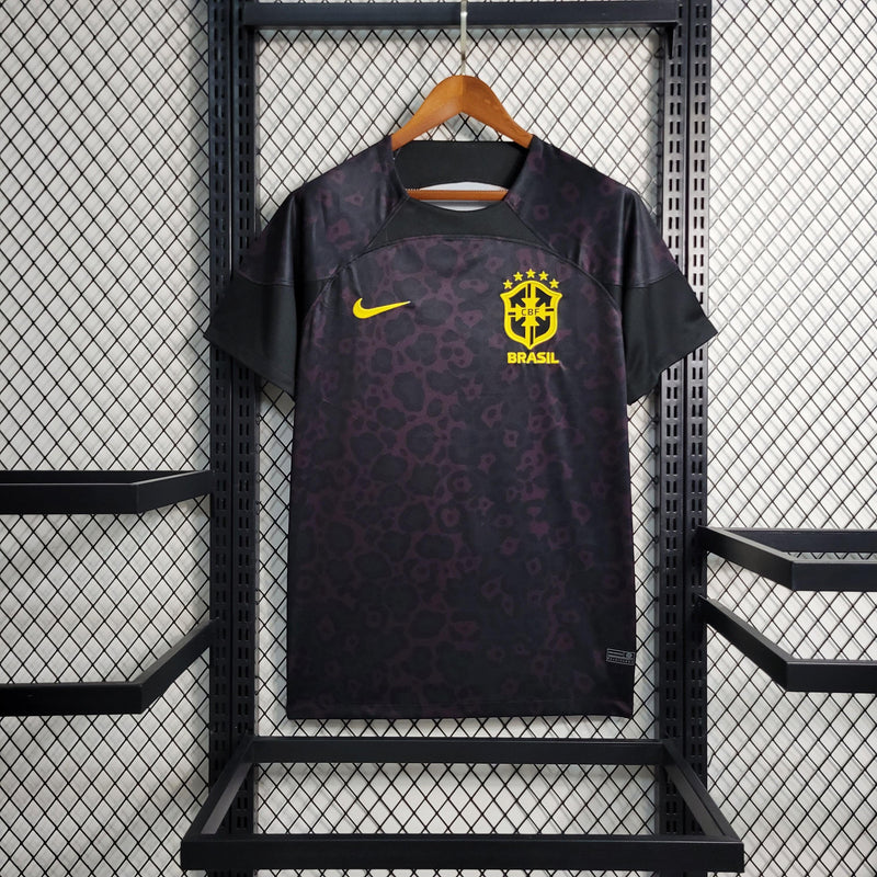 Camisa Brasil Não ao Racismo 2022/23 Torcedor Masculina Preta e Amarela - Sport Premium