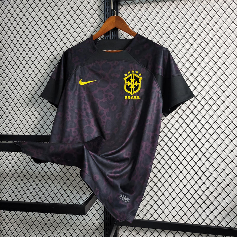 Camisa Brasil Não ao Racismo 2022/23 Torcedor Masculina Preta e Amarela - Sport Premium