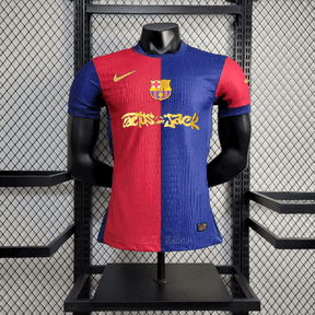 Camisa Barcelona Edição Especial Travis Scott 2025 Vermelha e Azul Masculina